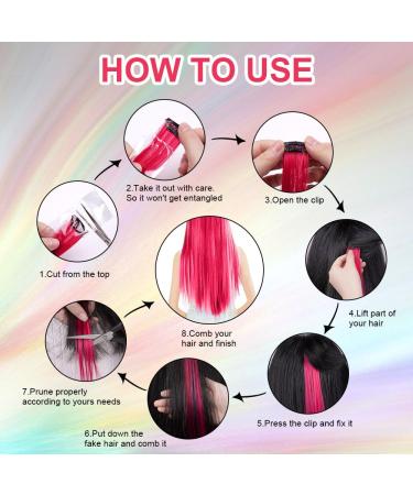 22 PCS Rainbow Colored Hair Extensions - Aomig Clip-In Pink Strands for Women & Girls | 22 Inches Straight Party Accessories - Buy Online on GoSupps.com