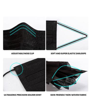 100PCS Black Disposable Face Mask 3 Ply Filter Protection Breathable - Pack of 100 - Buy Online on GoSupps.com