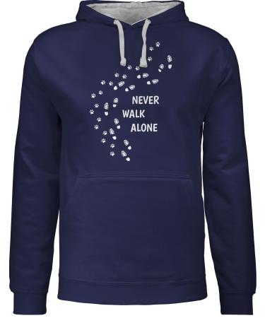 Shirtracer - sweater men women hoodie contrast two -colored - gift for dog owners - Never walk alone paw prints S 2 navy blue/gray mottled