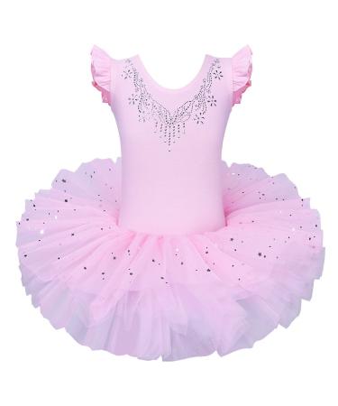BAOHULU Ballet Leotards for Girls Full Skirted Dance Tutu Dress Party Costumes Diamond Pink 4-5T