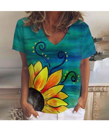 Women's Floral V-Neck Short Sleeve Shirt - Vintage Summer Tunic Blouse (X-Large, Green) - Buy Online on GoSupps.com