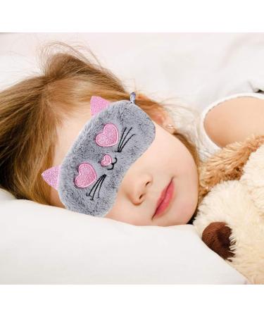 2 Pack Cute Animal Cat Sleep Mask for Girls - Soft Plush Blindfold Eye Cover for Women - Perfect for Travel, Nap, Night Sleeping - Buy Online on GoSupps.com