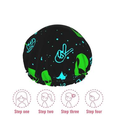 Women's Harajuku Punk Alien Waterproof Shower Cap - Reusable Stretch Hem Hair Hat - Buy Online on GoSupps.com