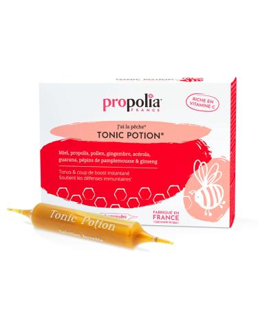 PROPOLIA - Tonic Potion - Tonus & Immunity food supplement - Energy boost - Honey, Propolis, Pollen, Ginger, Acerola, Guarana, Ginseng - Made in France - 10 Phials