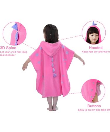 Cartoon Dinosaur Hooded Towel for Kids 0-4 Years Pink - 22x43 inch Bath Poncho for Boys and Girls - Buy Online on GoSupps.com