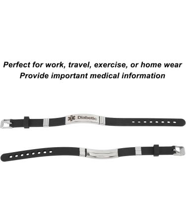 Diabetes Alert Bracelet - Stylish Emergency ID Jewelry for Diabetics | Adjustable Silicone Bracelet - Buy Online on GoSupps.com