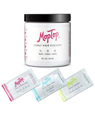 MopTop Curly Hair Custard Gel for Fine  Thick  Wavy  Curly & Kinky-Coily Natural hair  Anti Frizz Curl Moisturizer  Definer & Lightweight Curl Activator w/ Aloe  great for Dry Hair. (8oz3Pkt)