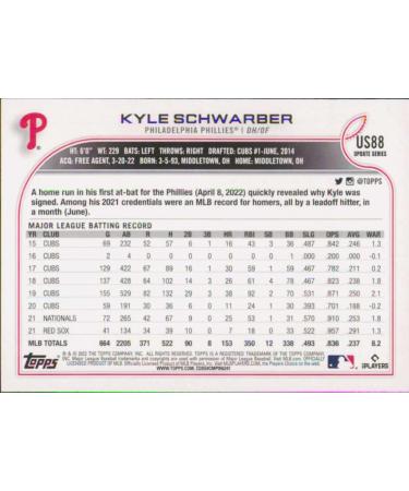 2022 Topps Update #US88 Kyle Schwarber NM-MT Philadelphia Phillies Baseball Card - Buy Online on GoSupps.com