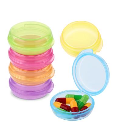 Wllhyf Small pills organizer box 6 pieces portable mini travel pillen case medication organizer of transparent round vitamin containers for trips outdoors blue/yellow/green/pink/purple/orange