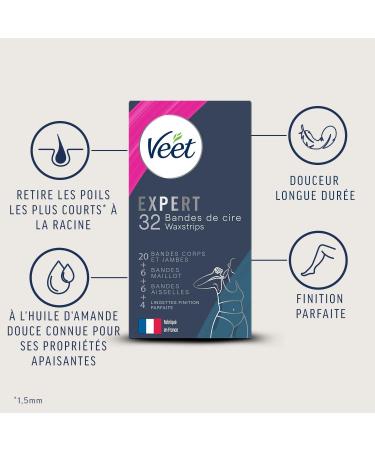 Veet Expert - 32 Cold Wax Strips - Legs and Underarm - Sensitive Skin - Perfect Finish - Long Lasting Hair Removal - Buy Online on GoSupps.com