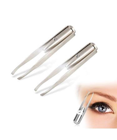 Eutuxia Tweezers with LED Light. Eyebrow and Eyelash Hair Removal Tool. Pluck & Trim Unwanted Hairs. Illuminate Dark Areas with Bright Lighting for Better Accuracy & Precision. Stainless Steel. 2 PK