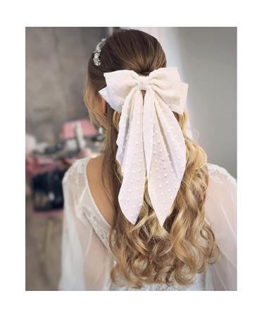 Large Chiffon Hair Bows Clips Set - Wedding & Bridesmaid Hair Accessories - White/Pink/Blue/Purple (4pcs) - Buy Online on GoSupps.com