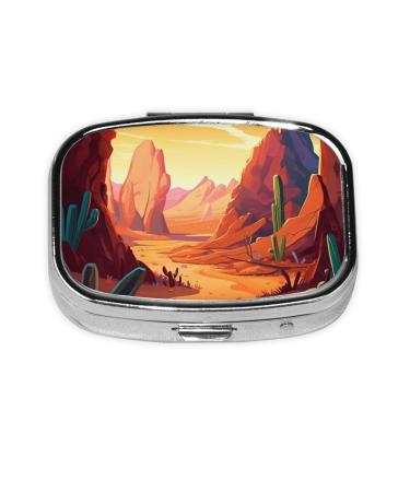 Desert Printing 2 Compartment Small Pill Case Cute Small Pill Box Purse Pill Boxs Travel Pill Organizer for Pocket Purse and Travel Gifts