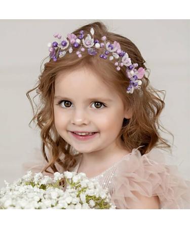 IYOU Princess Pearl Headband Purple Flower Communion Headpiece Birthday Bridal Wedding Hair Accessories for Girls - Buy Online on GoSupps.com