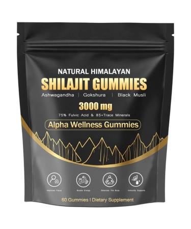 PuraNutra Natural Shilajit Gummies Alpha Gummies with Ashwagandha Gokshura | Fulvic Acid & 85+ Trace Minerals for Men Women | Non-GMO | 60 Gummy (1)