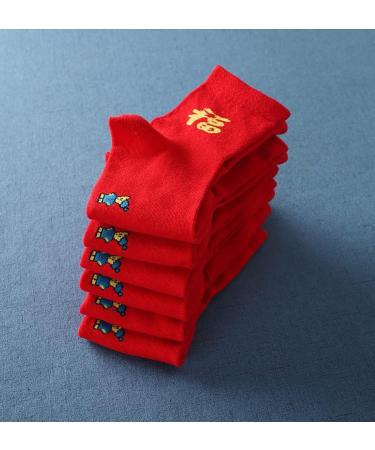 Chinese New Year Embroidered Red Socks - 6 Pairs for Men & Women | Spring Festival & Wedding Cotton Warm Socks (Size 36-42) - Buy Online on GoSupps.com