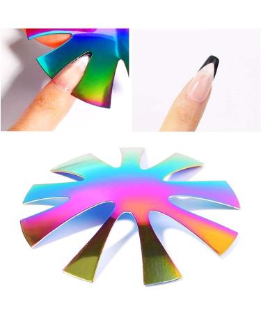 Easy French Smile Cut Line Edge Nail Cutter Acrylic Easy French Smile Cut V Line Tips Manicure Edge Trimmer Almond Shape Pro 9 Size Nail Art Template Tool (3Pcs - Colorful) - Buy Online on GoSupps.com