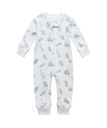 Owlivia Organic Cotton Baby Boy Girl Zip Up Sleep N Play Footless Baby Romper Long Sleeve Baby Pyjama (Size newborn-24 Months) Leaf 0 Month