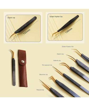 LUKEO Professional Stainless Steel Eyelash Volume Tweezers - 6pcs Set for Curved Strip Lash Extensions and Eyebrow Tweezing - Buy Online on GoSupps.com