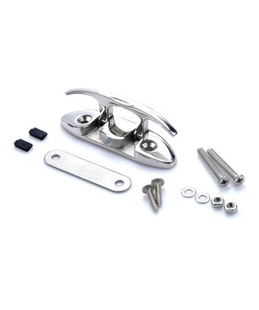 Mxeol Folding Boat Cleat 4-1/2 Inch Flip Up Cleats Dock Stainless Steel Silver, 1 Pack