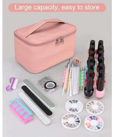 Pink Nail Polish Travel Case with Compartment Organizer - Manicure Set Accessories Bag - Buy Online on GoSupps.com