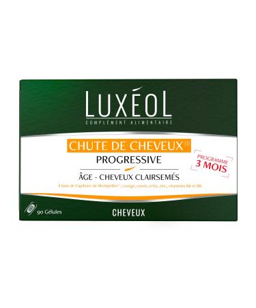 LUXEOL - Progressive Hair Loss - Food Supplement - Based on Montpellier Capillary Plants Zinc & Vitamins B6 & B8 - Made in France - 3 Month Program - 90 Capsules