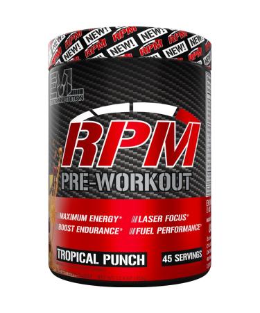 Evlution Nutrition RPM Pre Workout Powder Tropical Punch Preworkout for Energy Focus & Performance with Beta-Alanine Caffeine Betaine & L-Tyrosine 45 Servings