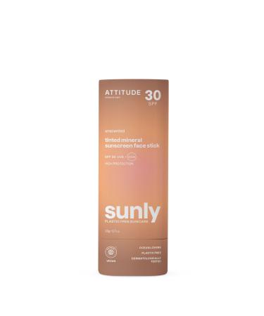 ATTITUDE Tinted Mineral Sunscreen Face Stick with Zinc Oxide SPF 30 EWG Verified Plastic-Free Broad Spectrum UVA/UVB Protection Dermatologically Tested Vegan Unscented 20 g