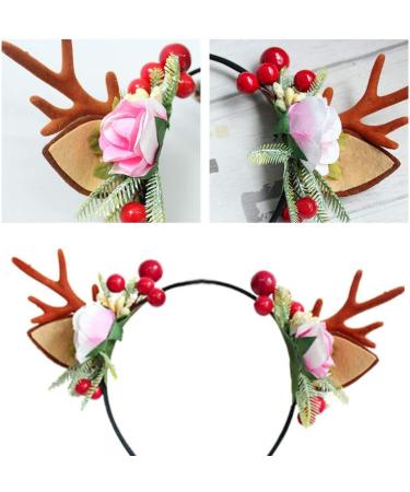 Flower Headband Flower Antlers Hairband Elk Deer Animal Horns Hair Band Hair Hoop Headwear Halloween Christmas Hair Accessories Photography Props for Women Girls - Buy Online on GoSupps.com