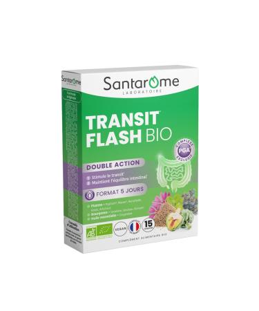 Santarome Bio Transit Flash | Complexe PGA : Psyllium Mauve Bourgeons & Huile Essentielle de Gingembre | Action Rapide 5 Jours | Transit R gulier & Confort Digestif | Bio Vegan Made in France Transit Flash - Stimule le transit maintient l' quilibre intest