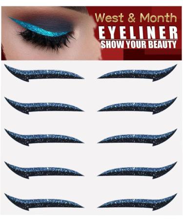 Sticker Eyeliner Glitter | 5 Pairs Glitter Instant -Adhesive Eyeliner Stencil | Sticker Eyeliner Tool Makeup Eyeliner Stickers Winged Eyeliner Stencil for Eye Makeup Tool Skoulazeo Blue (Five Pairs) - Buy Online on GoSupps.com