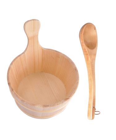 Sauna Bucket and Ladle Sauna Bucket Cedar with Handle 4L Wooden Bucket and Ladle Kit Sauna Accessories for Steeming Room Bathroom Home Sauna Water Bucket Wood Ladle Kit Barrel Set