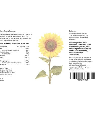 Sanuvit Sunflower Lecithin 500g - Pure Vegan Lecithin with High Bioavailability | Quality from Austria | International Shipping Available - Buy Online on GoSupps.com