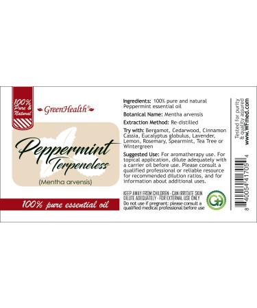 Peppermint Essential Oil (Terpeneless) - 8 fl oz - 100% Pure Essential Oil - Greenhealth - Buy Online on GoSupps.com