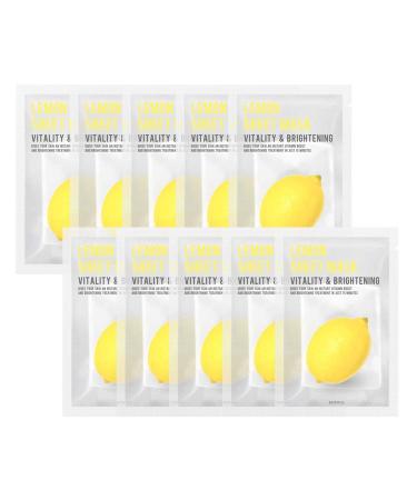 Package of 10 Eunyul Purity Lemon Face cloth masks (22 ml x 10 pieces) Korean skin care moisturizing nourishing and clarifying natural ingredients