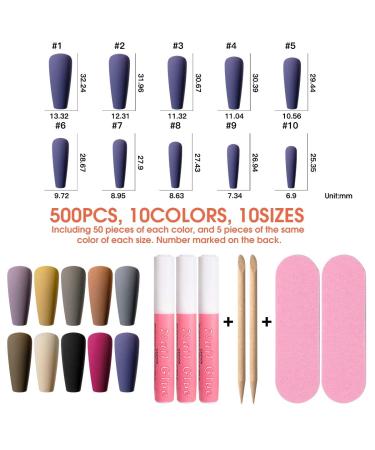 ROSALIND 500PCS Matte Press on Nails Set - 10 Colors Medium Long Fake Nails with Glue for Women and Girls - Buy Online on GoSupps.com