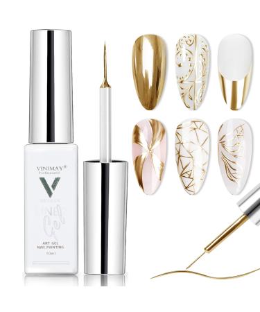 Metallic Mirror Painting Liner Gel Polish Gold Metal Painted Drawing Gel with Build in Thin Brush Mirror Chrome Gel Polish Nail Art Gel Liner Soak Off DIY Nail Art Manicure