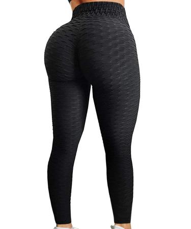 A AGROSTE Women's High Waist Yoga Pants Tummy Control Workout Ruched Butt Lifting Stretchy Leggings Textured Booty Tights Pants 3X-Large A-black