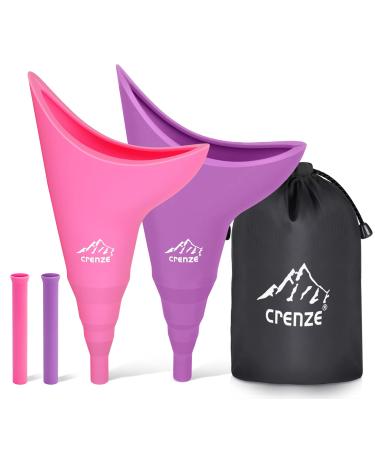 Rquite Female Urination Device, Female Urinal Silicone Funnel Urine Cups Portable Urinal Standing Up to Pee Funnel for Travelling, Camping, Hiking, Outdoor Activities -Carrying Bag Included (2 Packs) A-Pink &Purple