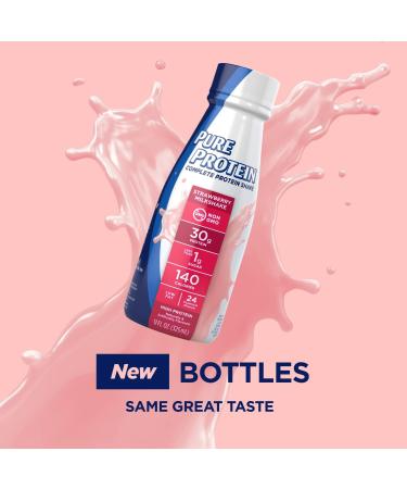 Pure Protein Strawberry Protein Shake - 30g Complete Protein, Ready to Drink, Keto-Friendly - 11 Fl Oz (Pack of 12) - With Vitamins A, C, D, E and Zinc for Immune Health - Buy Online on GoSupps.com