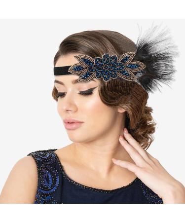 IYOU 1920s Gatsby Headpiece for Women Blue Feather Flapper Headband Crystal Party Bridal Hair Bands for Women - Buy Online on GoSupps.com
