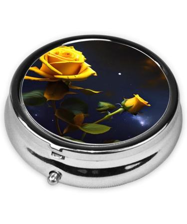 Yellow Roses Starry Night Round Pill Box | 3 Compartment Organizer | Portable Travel Pill Box for Easy Travel - Buy Online on GoSupps.com