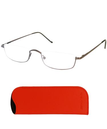Mini glasses metal semi -roar above reading glasses semi -glasses rectangular stainless steel frame with spring hinge reading aid women and men graphite 1.5 dioptries - Buy Online on GoSupps.com