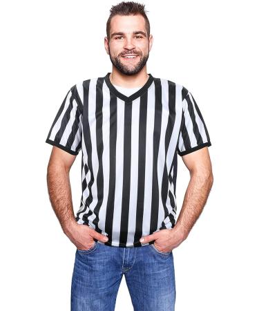 SATINIOR Men's Official Uniform Black/White Stripe Referee Shirt 3XL + Whistle Set | Pro-Style V-Neck Officiating Jersey for Basketball, Football, Soccer - Buy Online on GoSupps.com