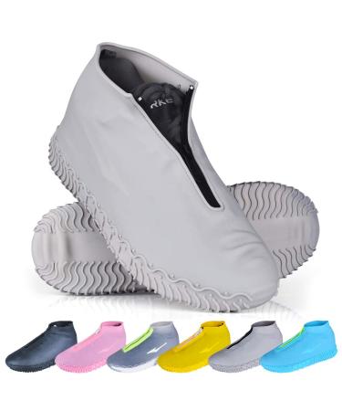 ydfagak Waterproof Shoe Covers, Reusable Foldable Not-Slip Rain Shoe Covers with Zipper,Shoe Protectors Overshoes Rain Galoshes for Kids Men and Women L (Women 8-12, Men 7-11) Gray