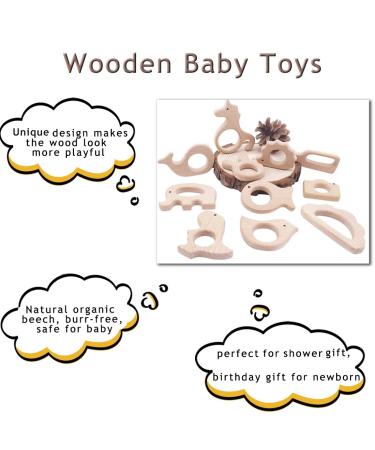 Promise Babe 11pc Wooden Montessori Baby Toy Set - Organic Elephant & Bird Handmade Pendant Rings for Shower Gift - Buy Online on GoSupps.com