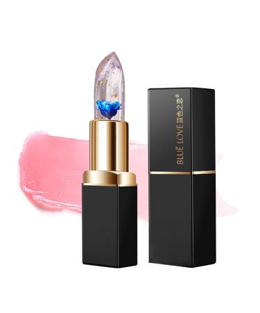 BLUE LOVE Color Changing Flower Lipstick Jelly Temperature Change Clear Lipstick with Flower Inside Hydrating Moistrurizer Lip Balm Long Lasting Chapstick Nourishing Lip Gloss for Dry Lips (Blue) Blue enchantress