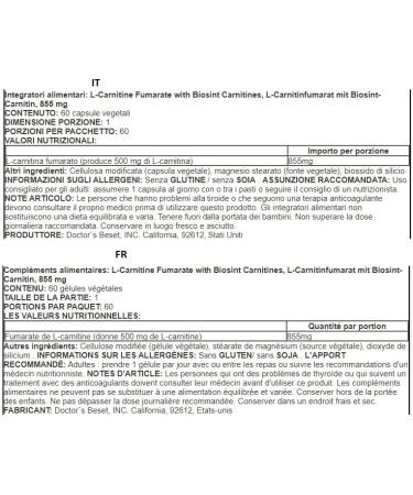 Doctor's Best L-Carnitine Fumarate 855 mg - 60 Vcaps Energy & Endurance Booster for Fitness and Health - Buy Online on GoSupps.com