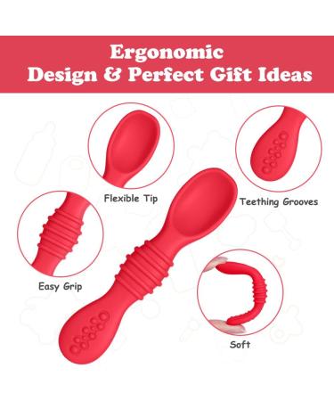 Vicloon 4Pcs Baby Fork and Spoon Set - Self Feeding Utensil Kit for Infant Toddler Children - Silicone Spoon Easy Grip Cutlery Set - Pink/Purple/Orange/Red - Buy Online on GoSupps.com