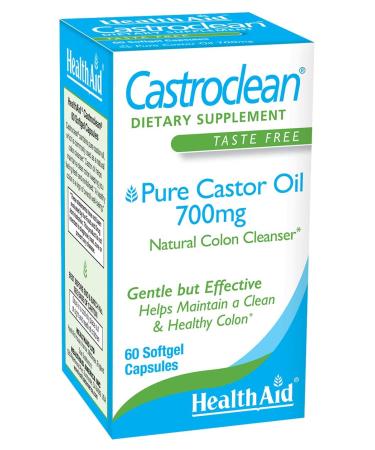 Castroclean 700mg Pure Castor Oil 60 Softgel Caps No After Taste Helps Maintain Healthy Colon in a Gentle But Effective Way